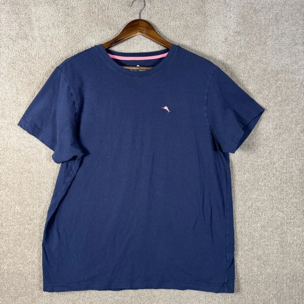 Tommy Bahama T-Shirt Mens Large Blue Short Sleeve Embroidered Marlin Logo Crew